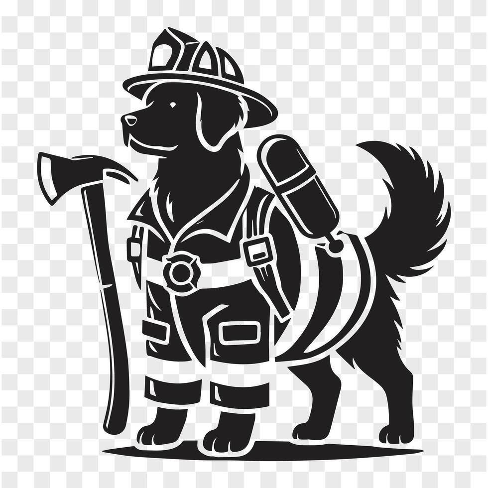 Dog in Action Firefighter Silhouette vector