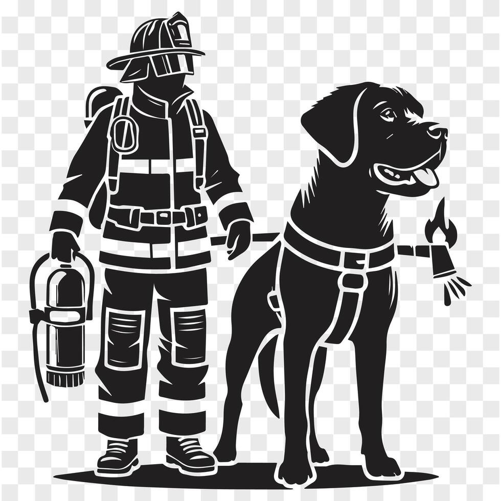 Brave Dog Firefighter Silhouette Hero vector