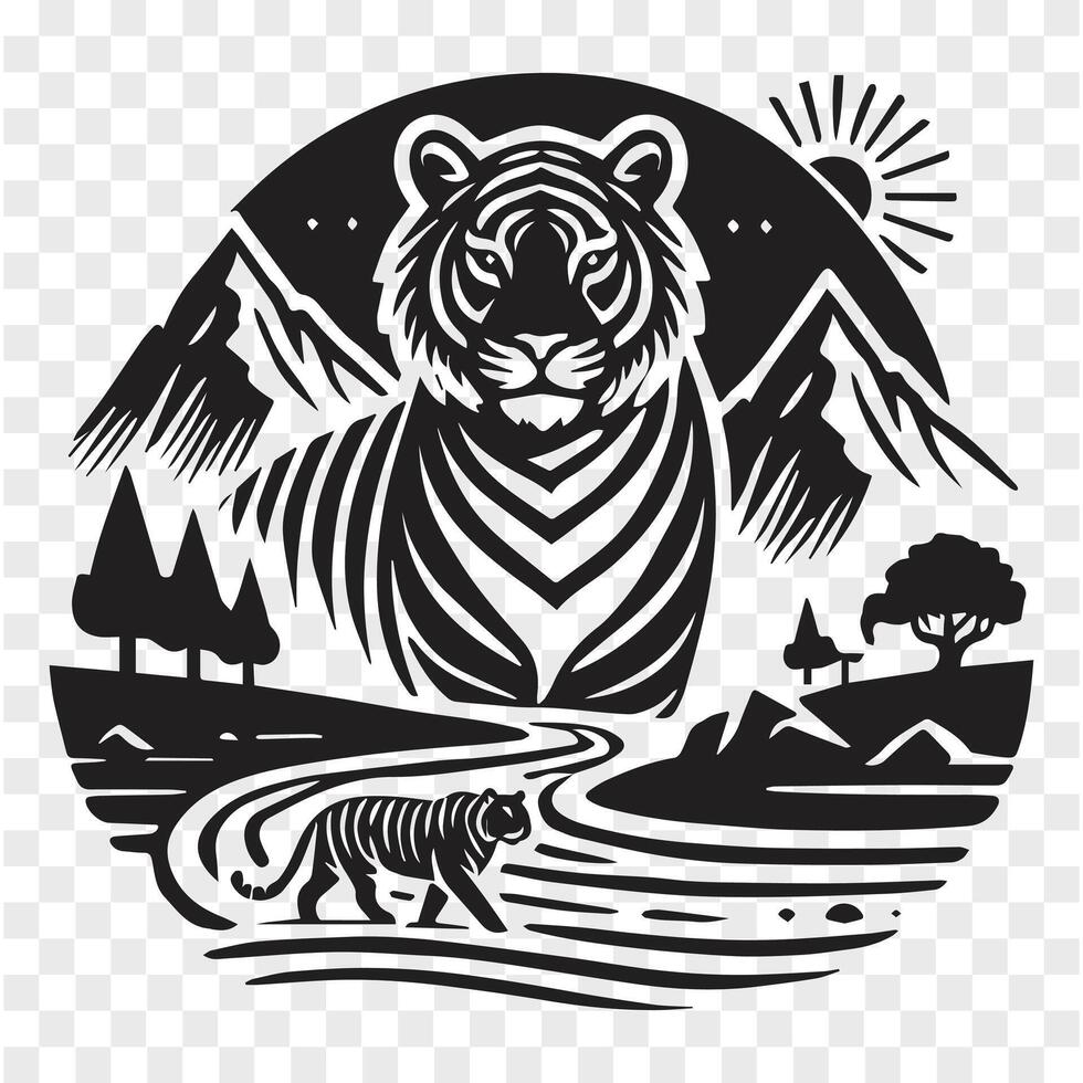 The Wild Majesty Bengal Tiger Silhouette vector