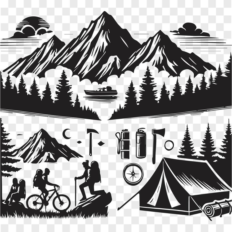 Silhouette of Adventure Mountain Camping vector