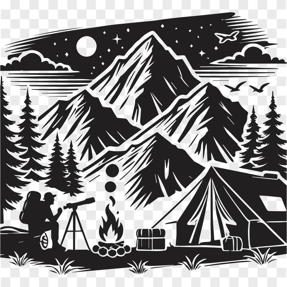 Under Mountain Skies Camping Silhouette vector