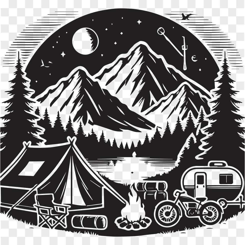 Tent Life in the Mountains Silhouette Magic vector