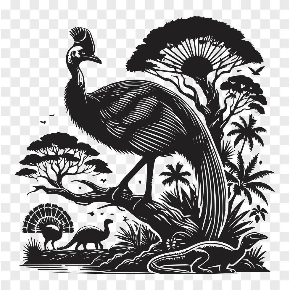 Cassowary on the Move Silhouette Energy vector