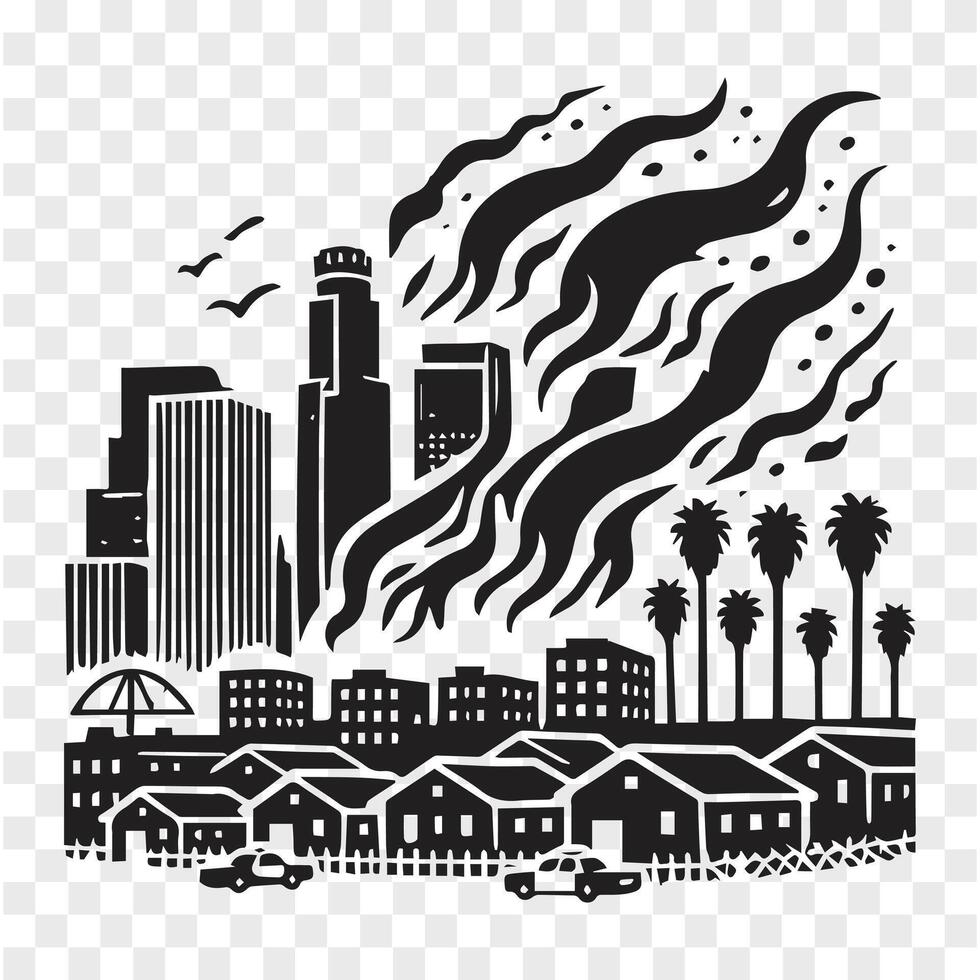 City in Flames LA Silhouette Art vector