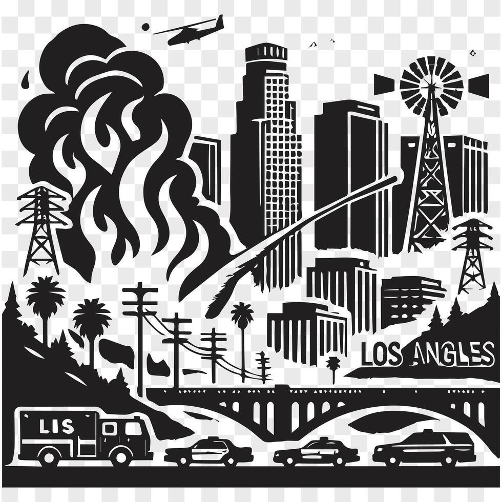 Flames Through the Streets LA Silhouette vector