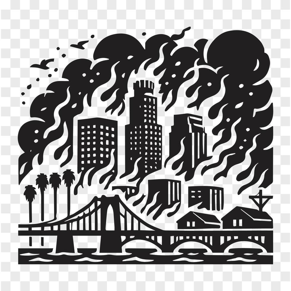 Burning Los Angeles Silhouette Drama vector