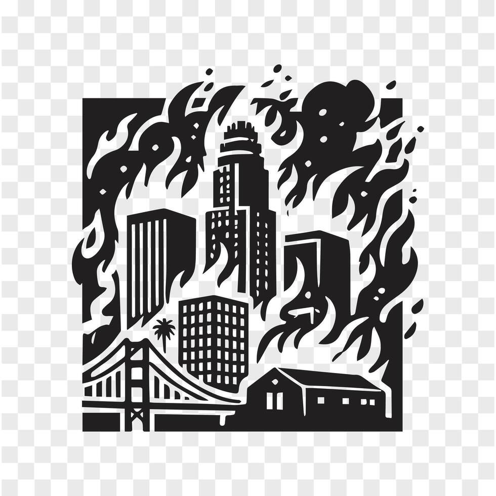 LA Skyline on Fire Silhouette vector