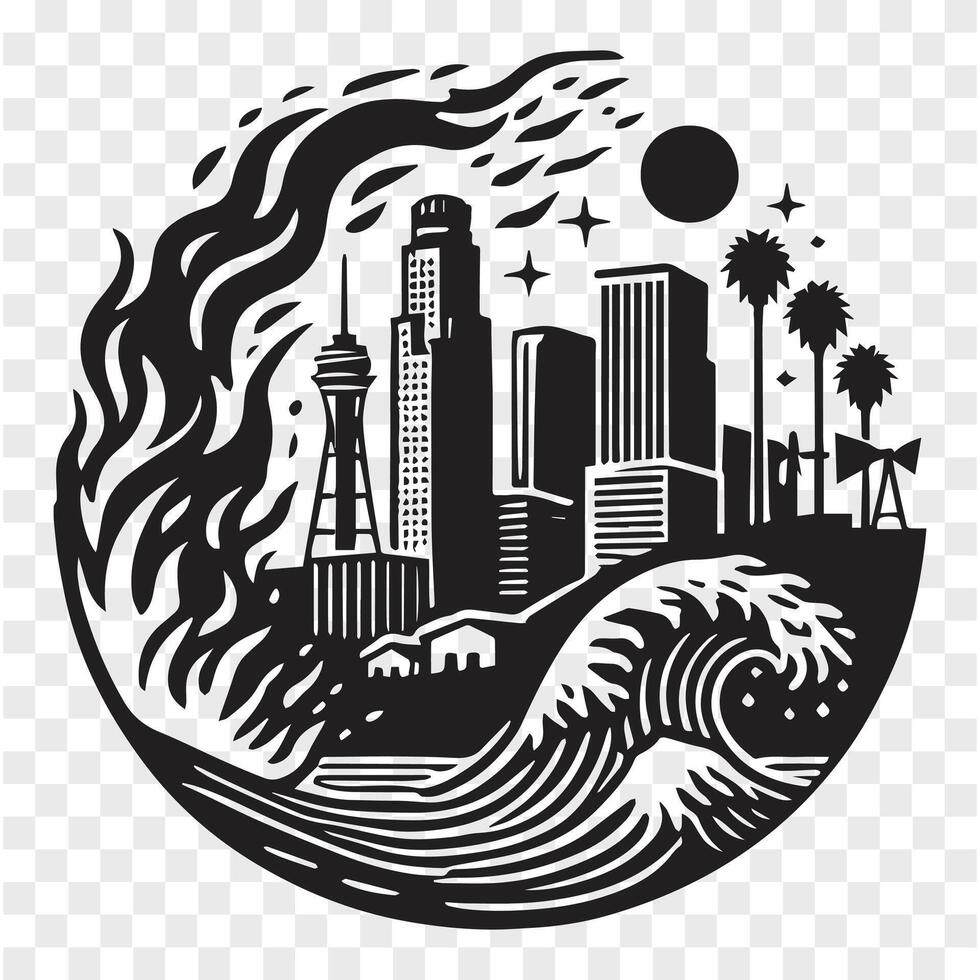 Flames Across LA Silhouette Power vector