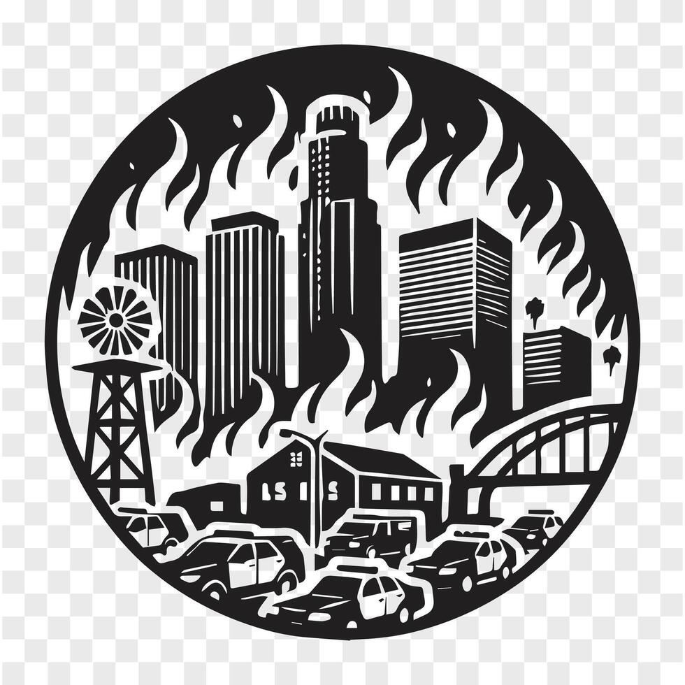 LA Firefight Silhouette in Flames vector