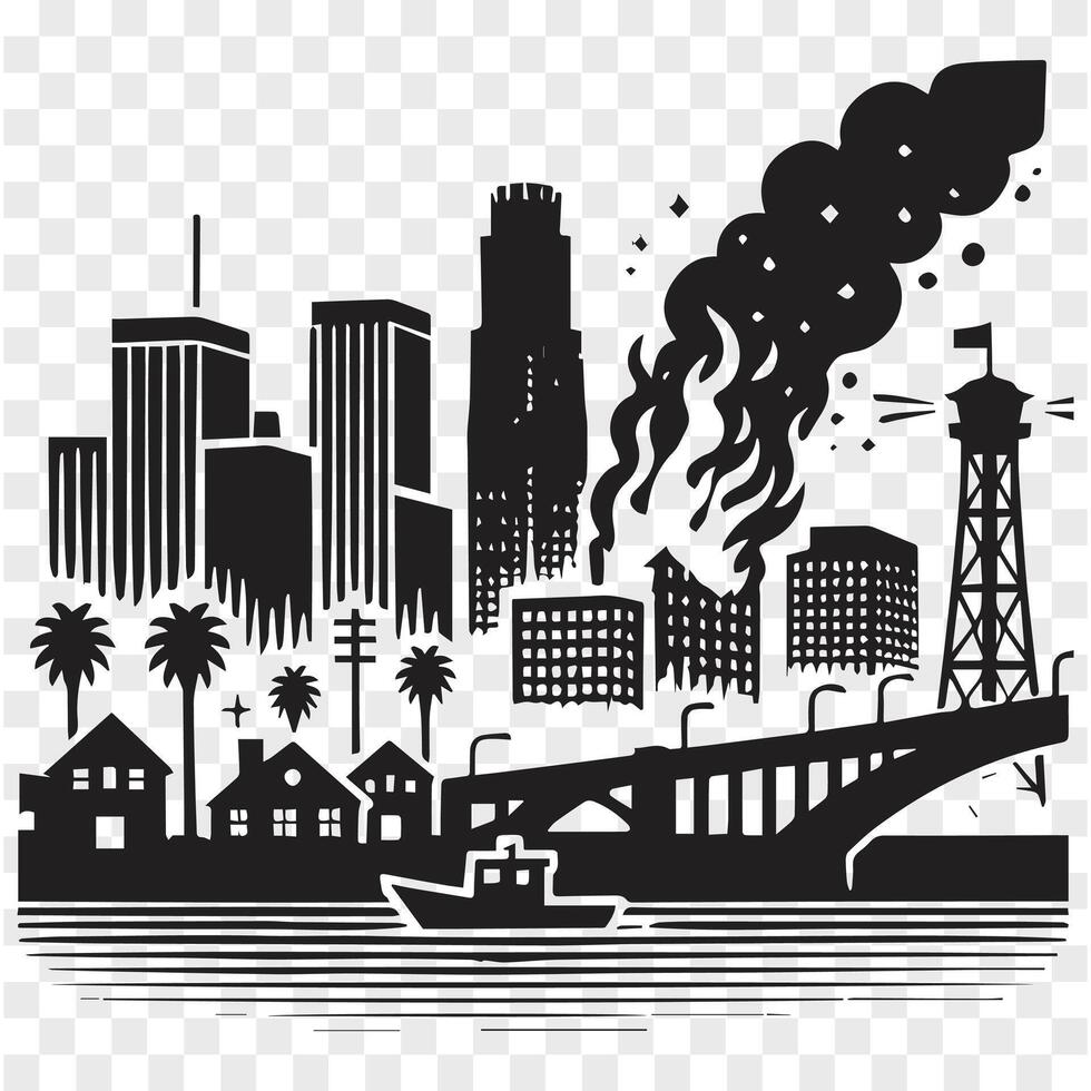 City Lights and Flames LA Silhouette vector