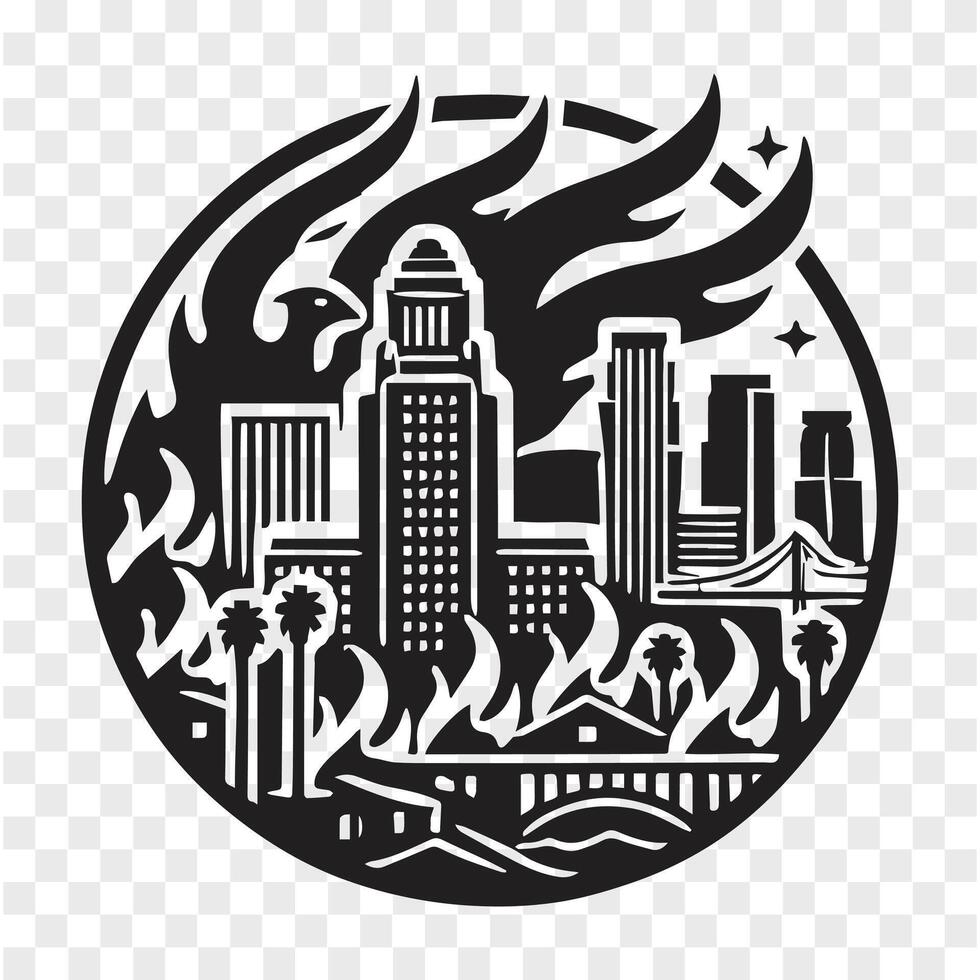 Firestorm Over LA Silhouette Scene vector