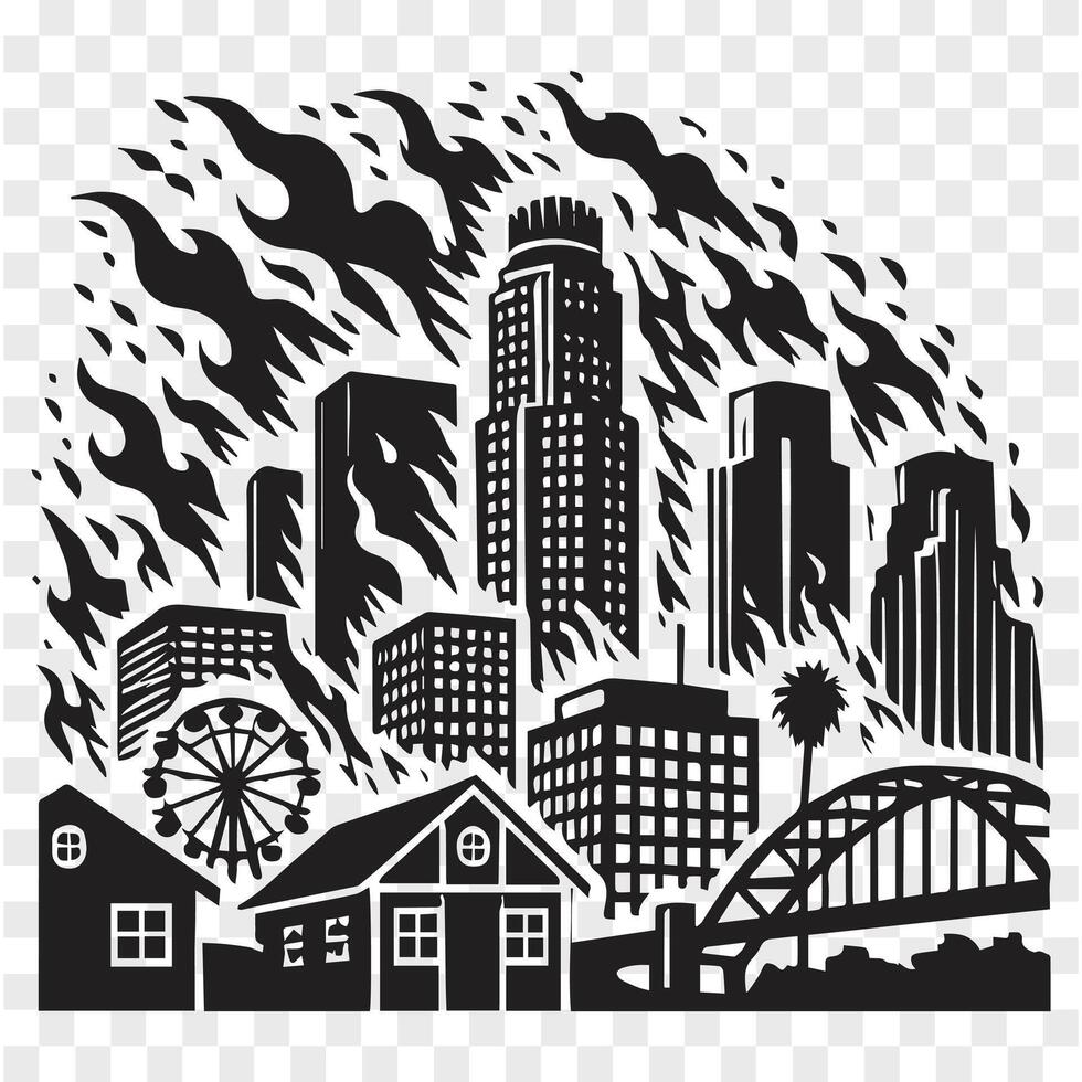 City on Fire LA Silhouette vector