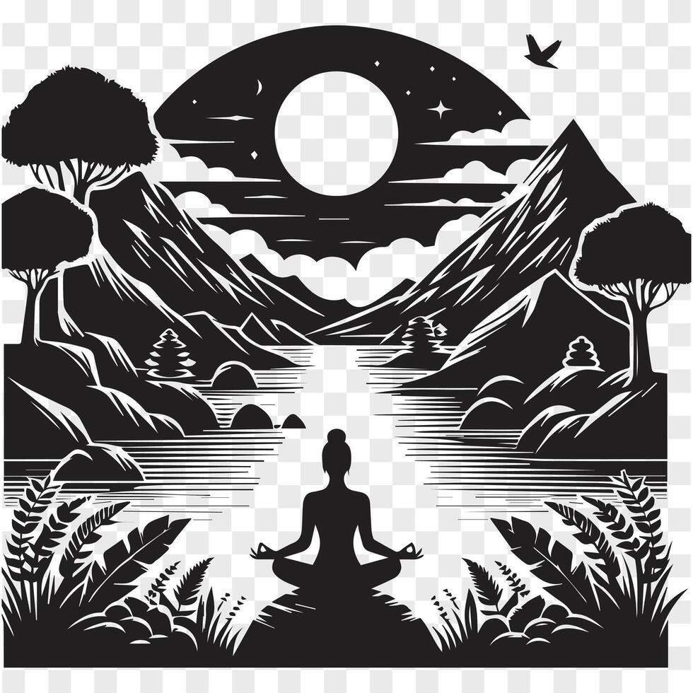 Breathe in the Peaks Yoga Silhouette vector