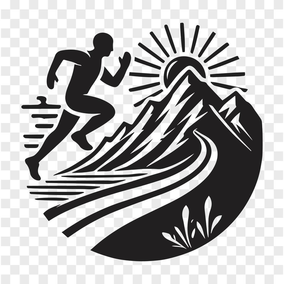 Running Wild Man in Mountain Silhouette vector
