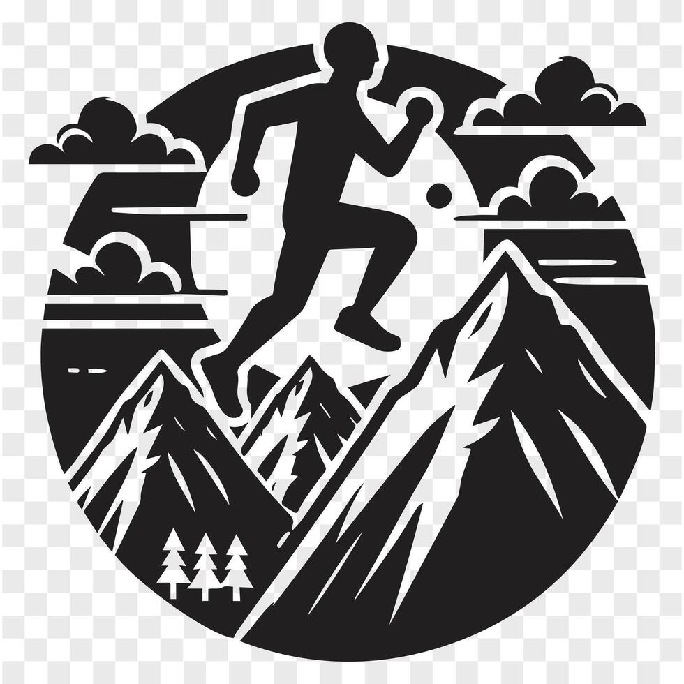Into the Mountains Man Running Silhouette vector