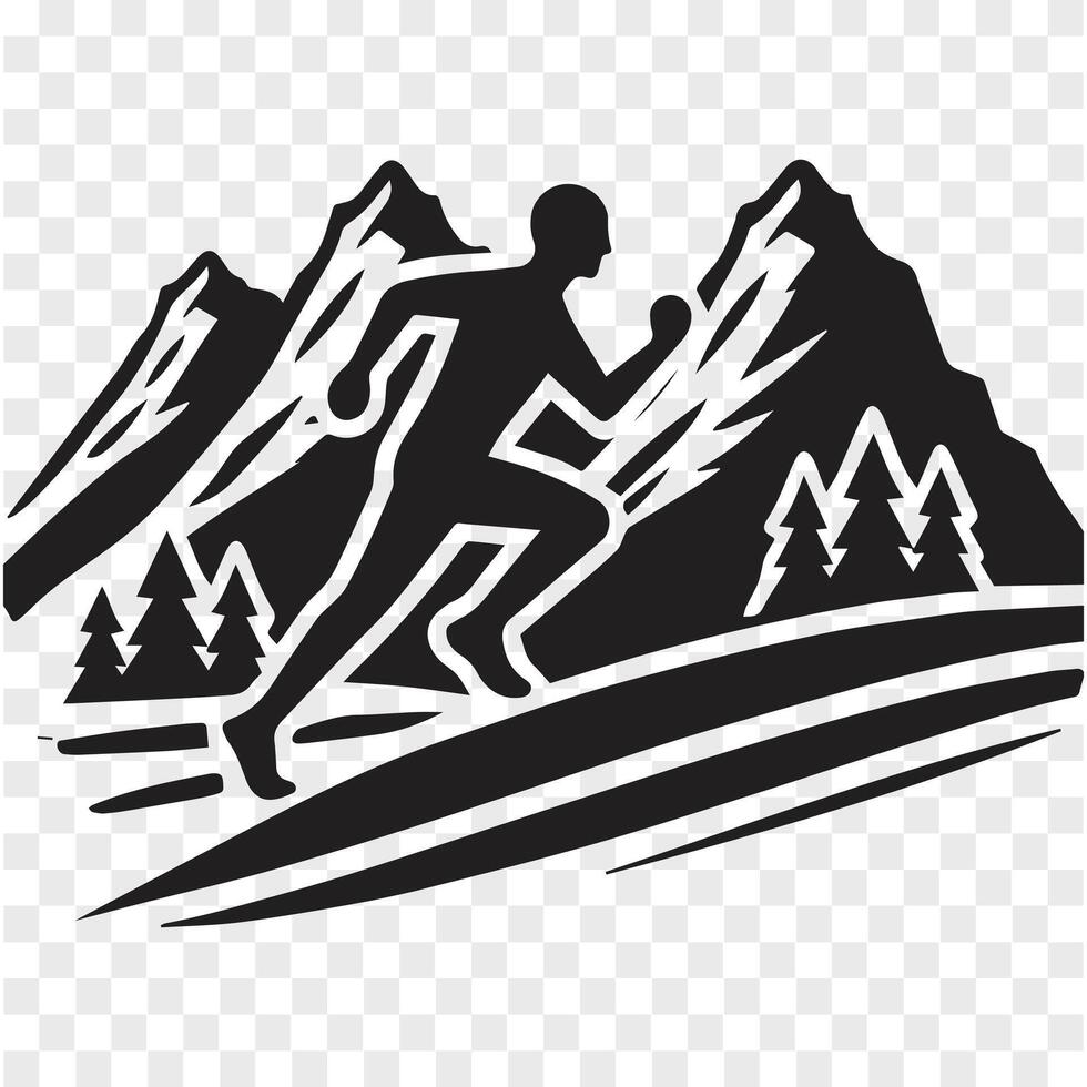 Conquer the Peaks Running in Mountain Silhouette vector