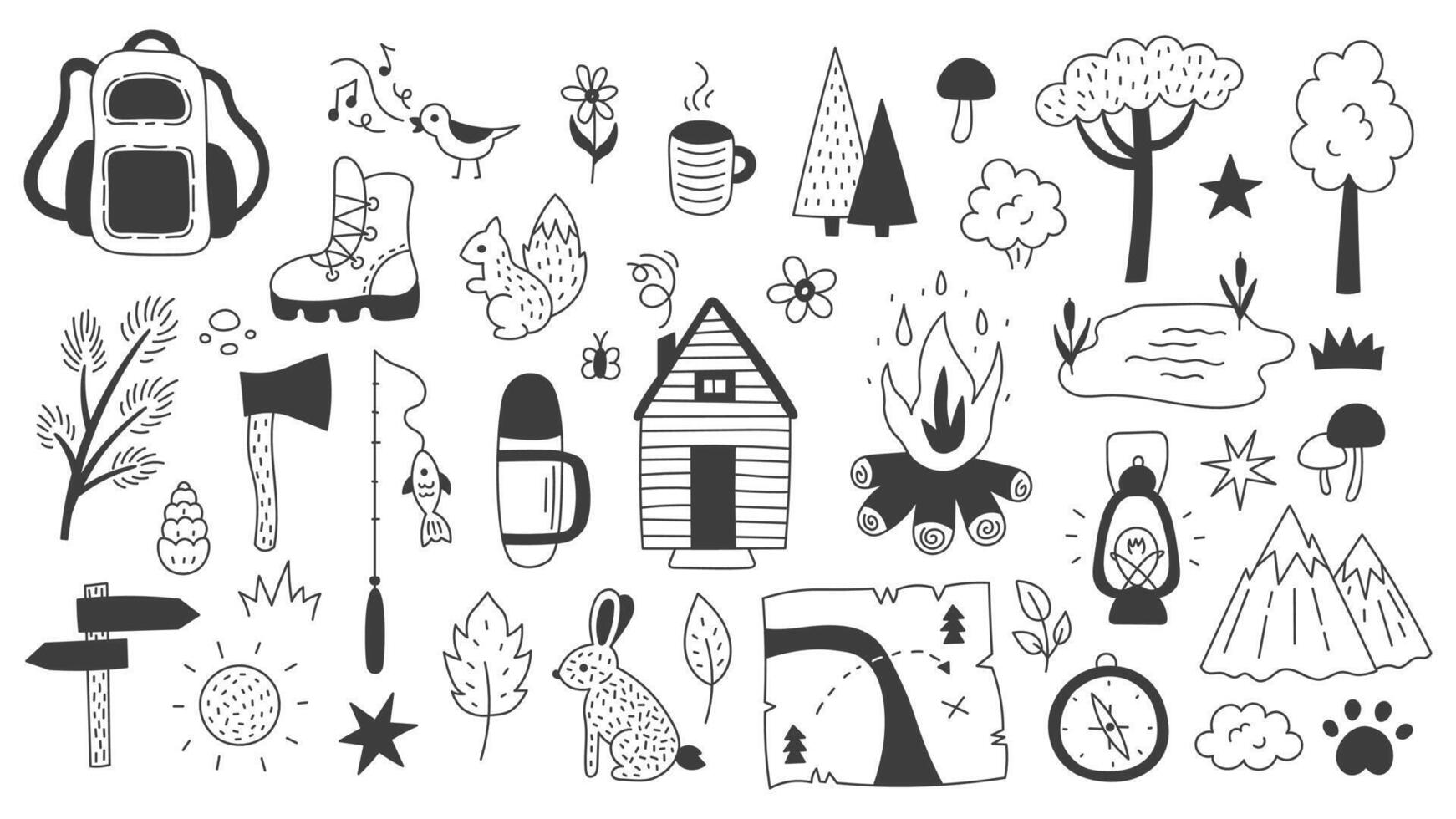 Camping and Hiking Doodle Set vector