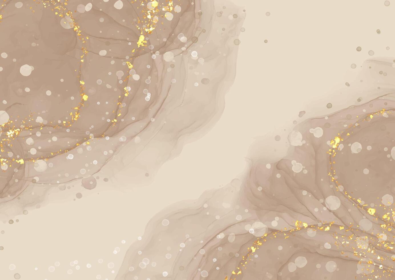hand painted neutral coloured alcohol ink background with gold glitter vector