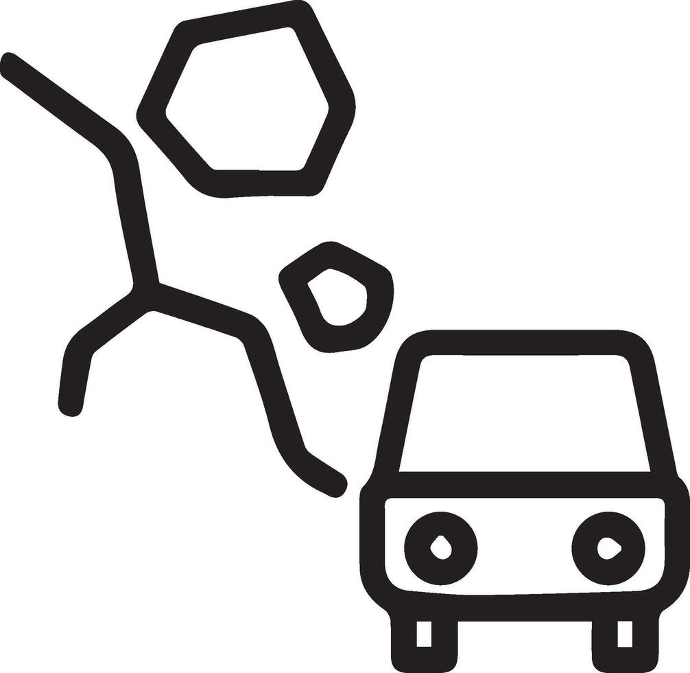 A black and white illustration of a car with a falling rock on it vector