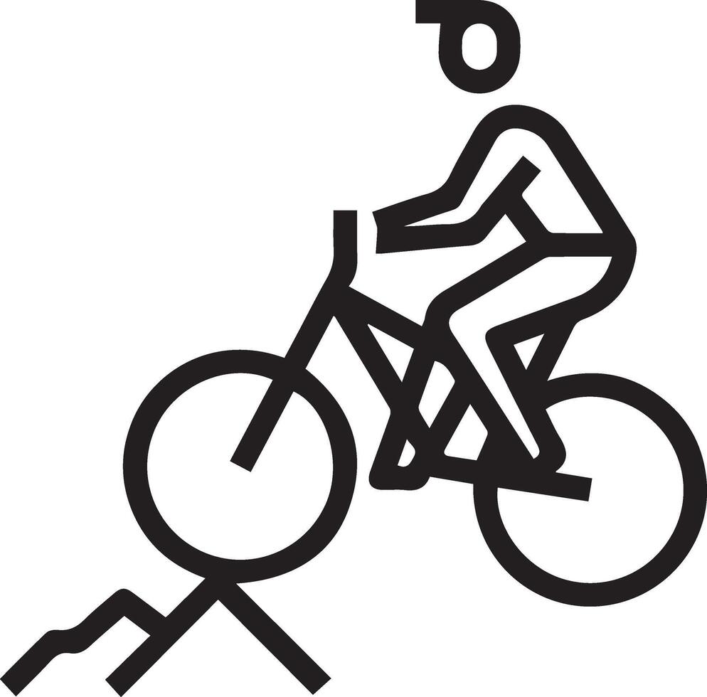 A black and white illustration of a person riding a bike design vector