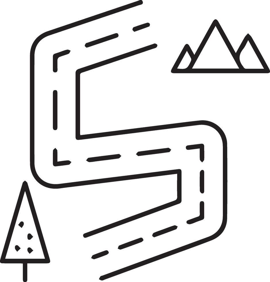 A line drawing of a road with trees and mountains illustration vector