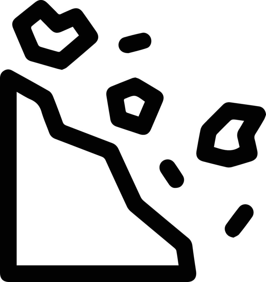 A black and white icon of a mountain with rocks falling illustration vector