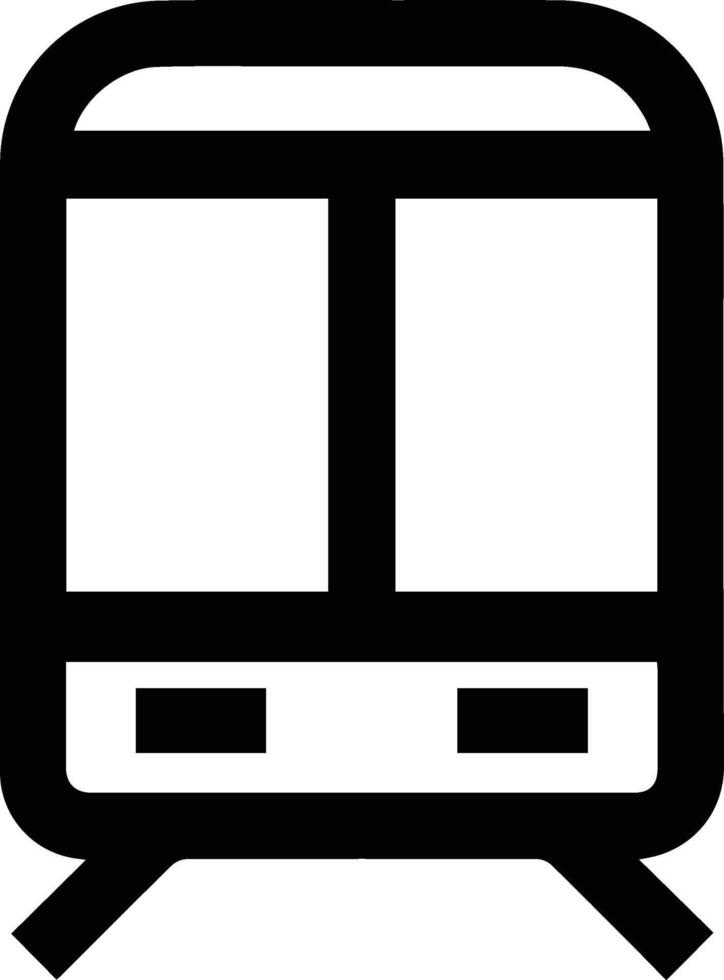 A black and white image of a train outline icon vector