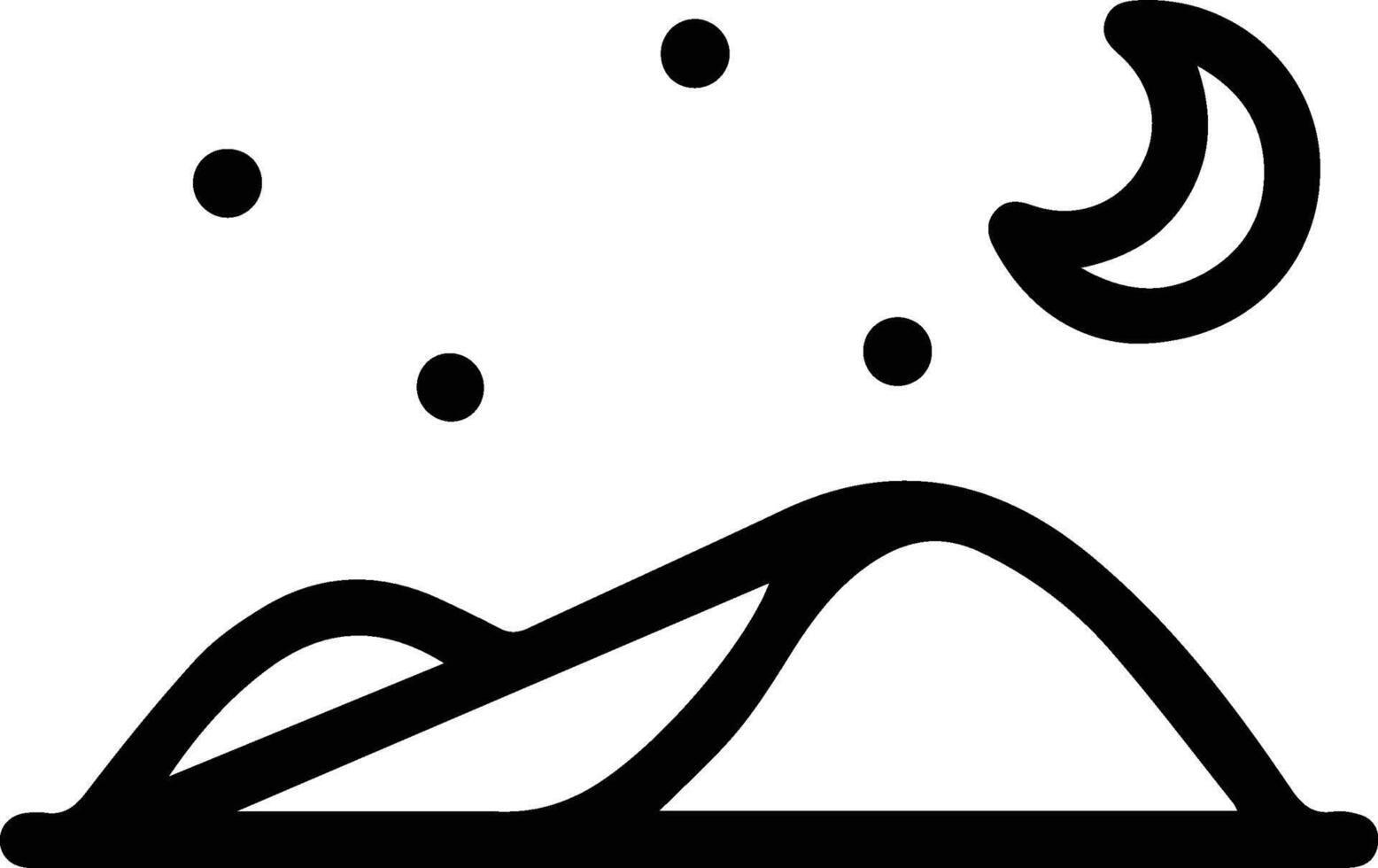 A black and white image of a mountain and moon outline illustration vector