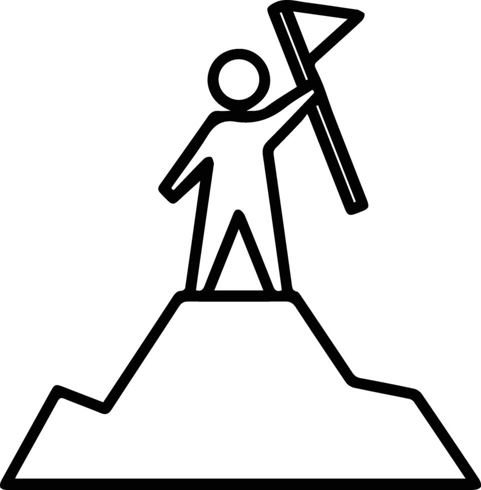 A man holding a flag on top of a mountain outline illustration vector