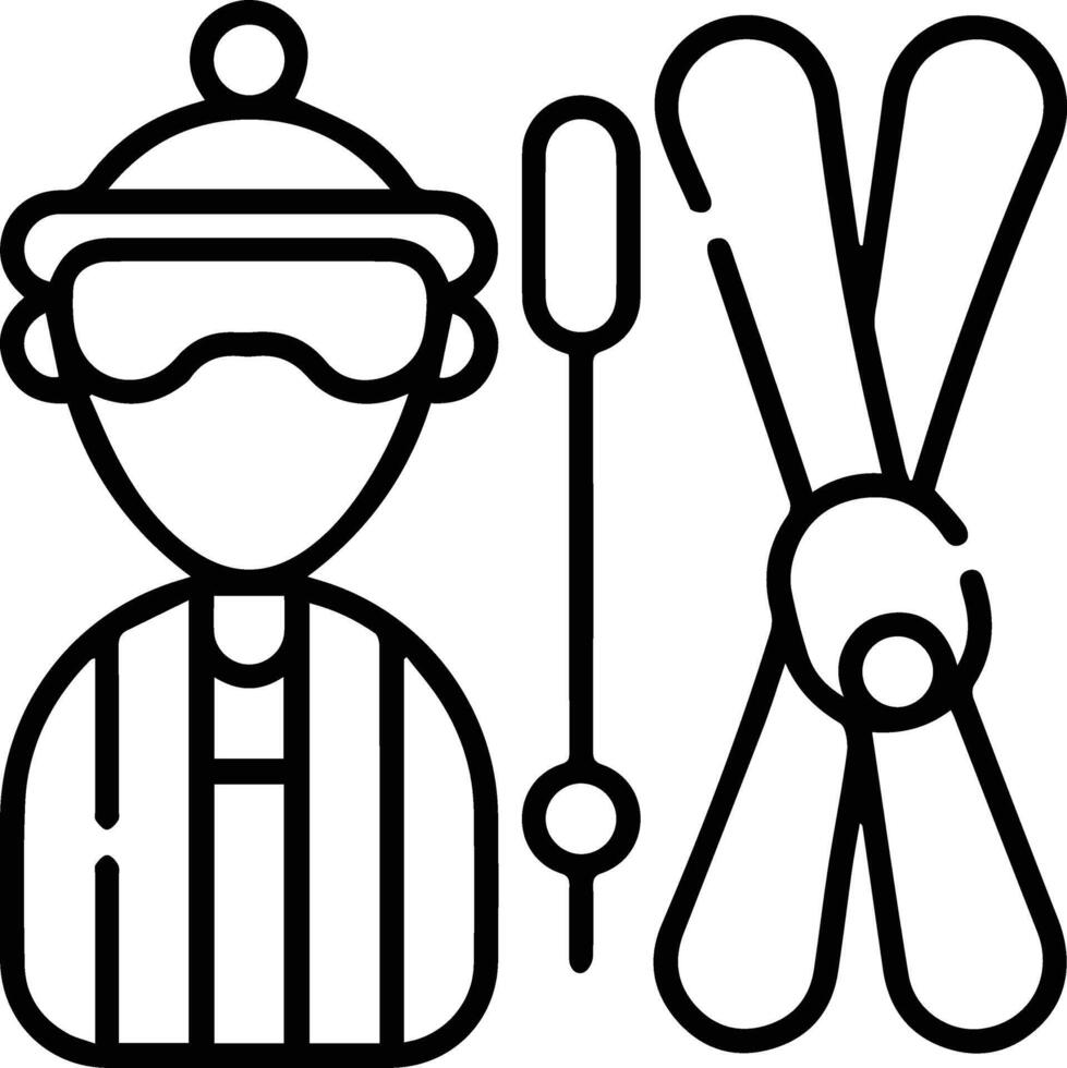 A line drawing of a man with skis and goggles vector