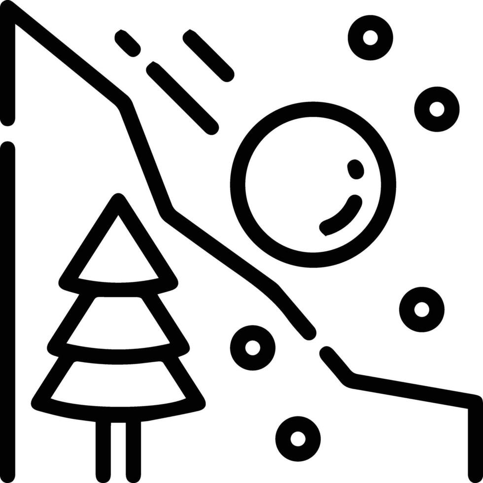 A black and white illustration of a snow ball falling from the mountain vector