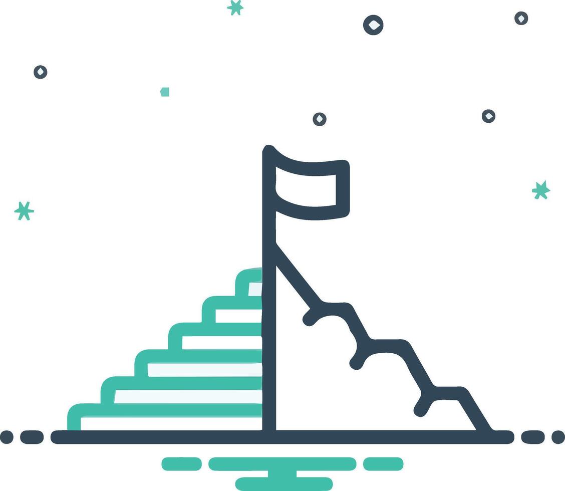 A mountain with a flag on top of it outline illustration vector