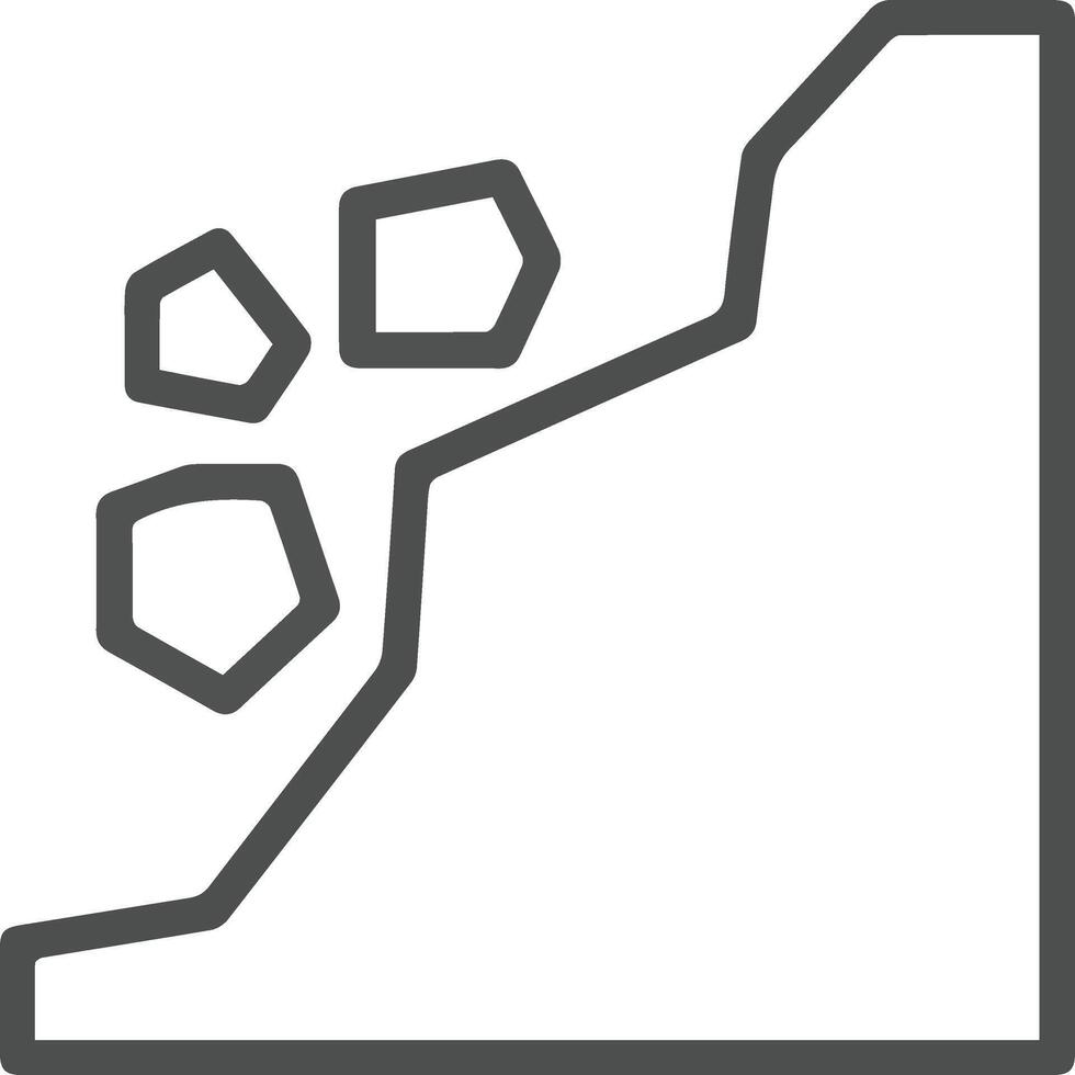 A line icon of a mountain with a rock falling down vector