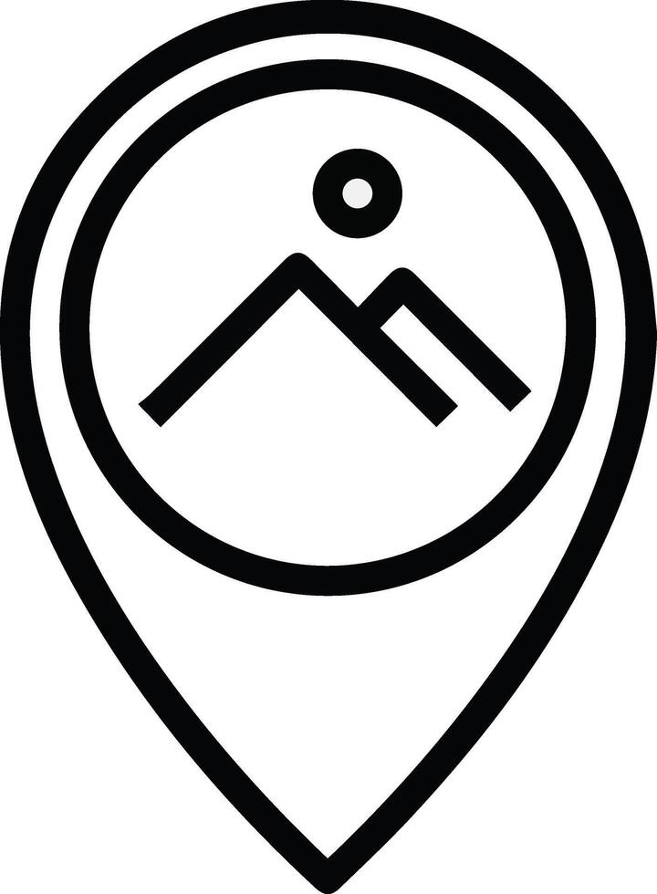 A map pin with a mountain icon outline illustration vector