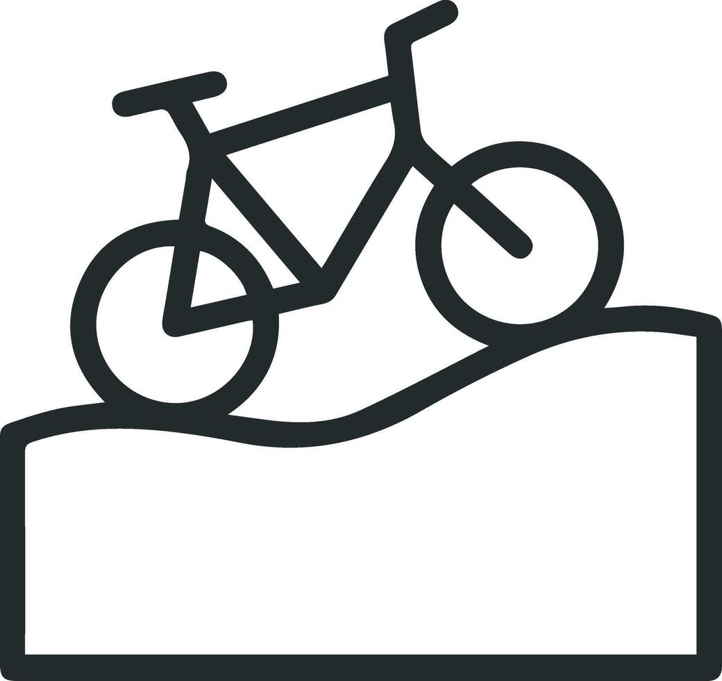 Bicycle icon outline illustration on the mountain track on white background vector
