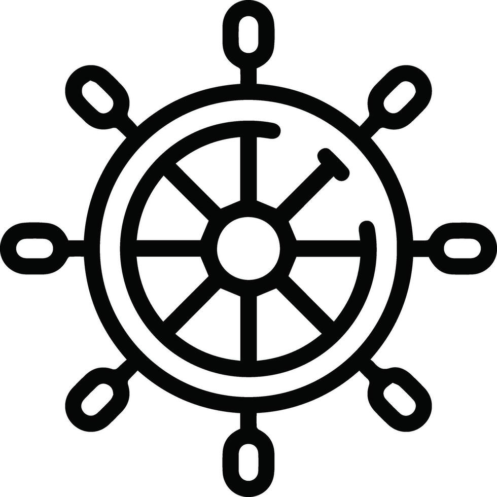 A black and white ship wheel icon illustration vector