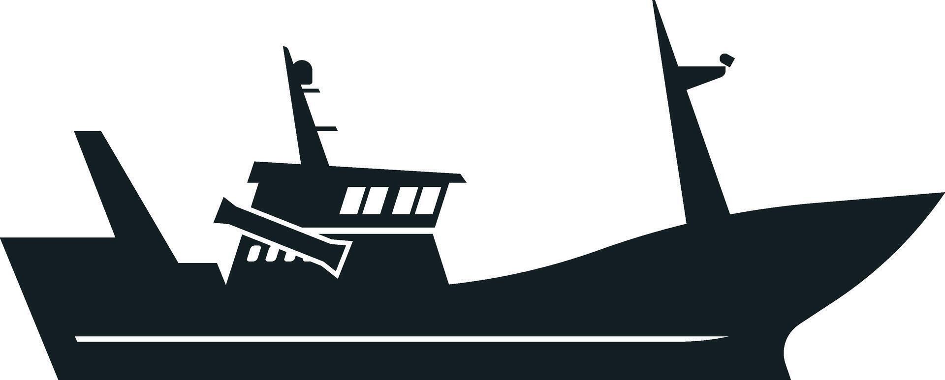 Silhouette of a fishing boat gliding across the sea, capturing the essence of fishing activities, maritime industries, and adventurous seafaring experiences vector