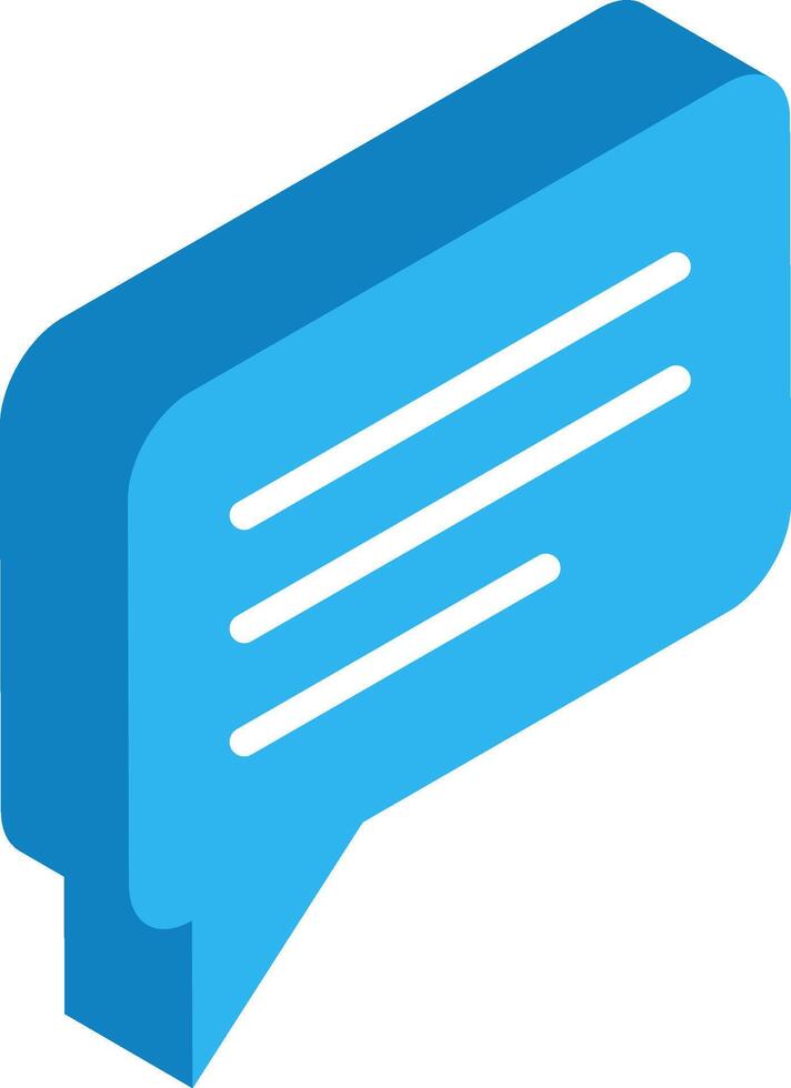 Blue speech bubble with white lines representing text is sending a message concept in isometric view, ideal for communication, social media, and online chatting themes vector