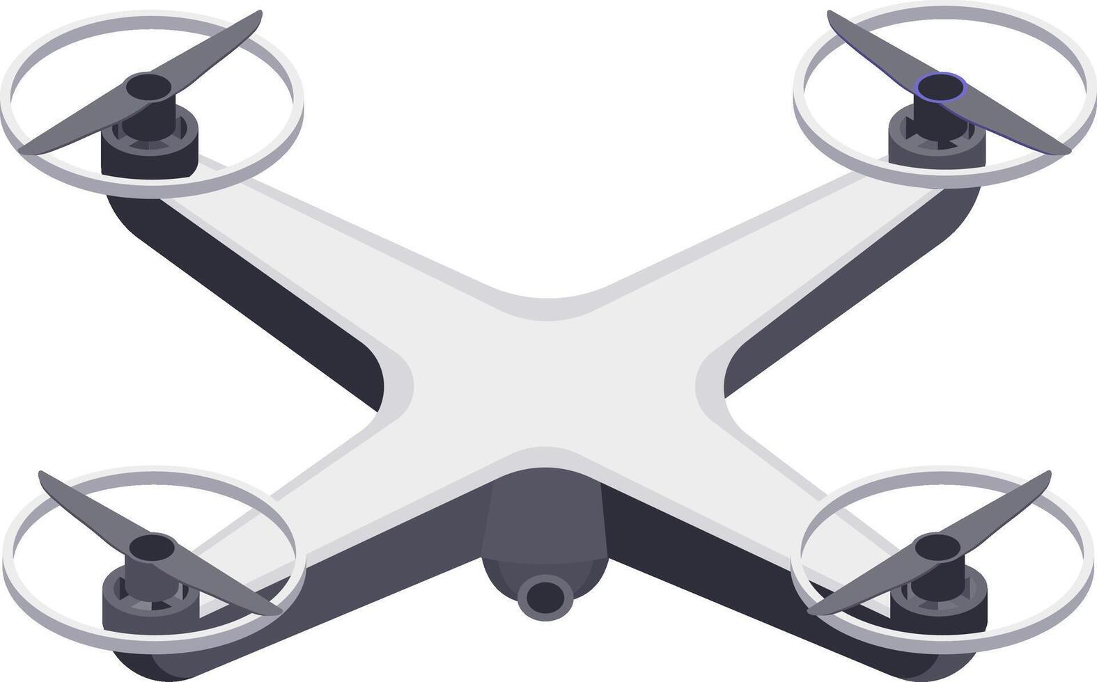 Illustration of a sleek quadcopter drone featuring a camera, designed for aerial photography and videography. The drone's streamlined design highlights modern technology and innovation vector