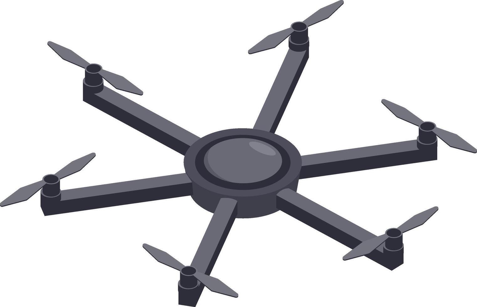 Illustration of a futuristic hexacopter drone featuring six propellers, designed for efficient aerial navigation and versatile applications in technology and innovation vector