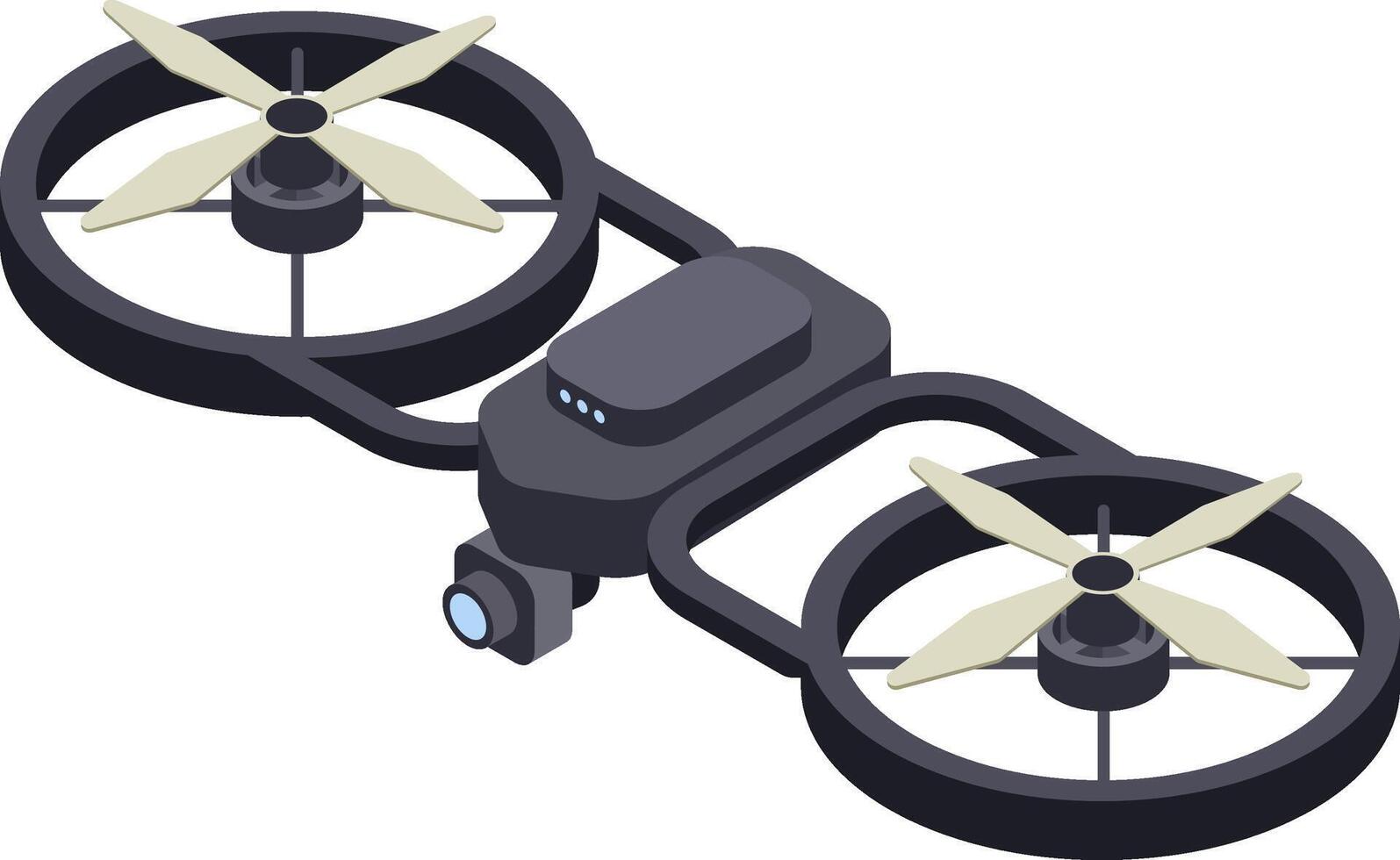 Illustration of a sleek drone featuring dual propellers and a mounted camera, showcasing advanced technology and innovation in aerial devices. Ideal for concepts of surveillance and photography vector