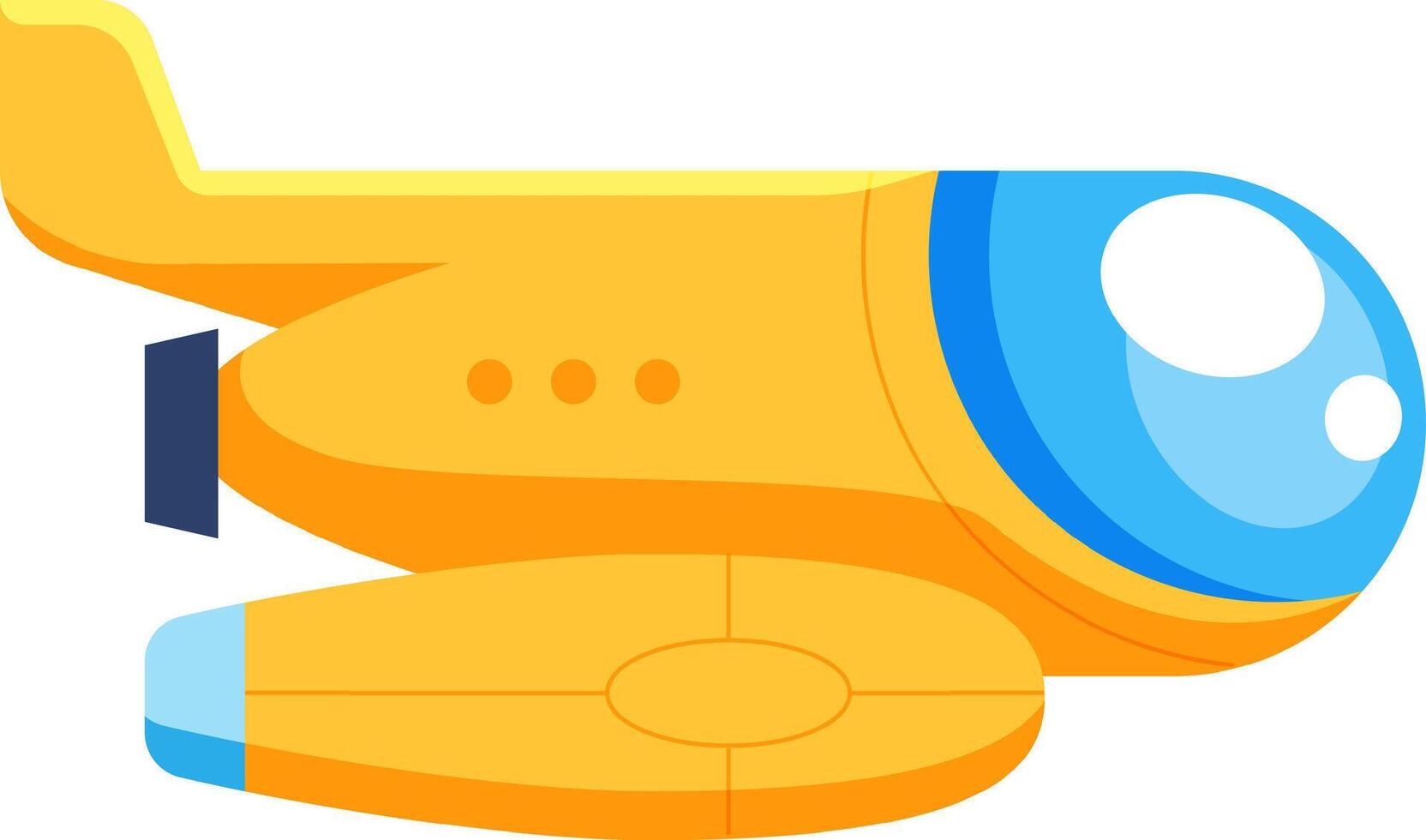 Cartoon airplane flying in the sky, featuring a vibrant yellow body, blue cockpit window, and streamlined design, evoking a sense of adventure and travel vector