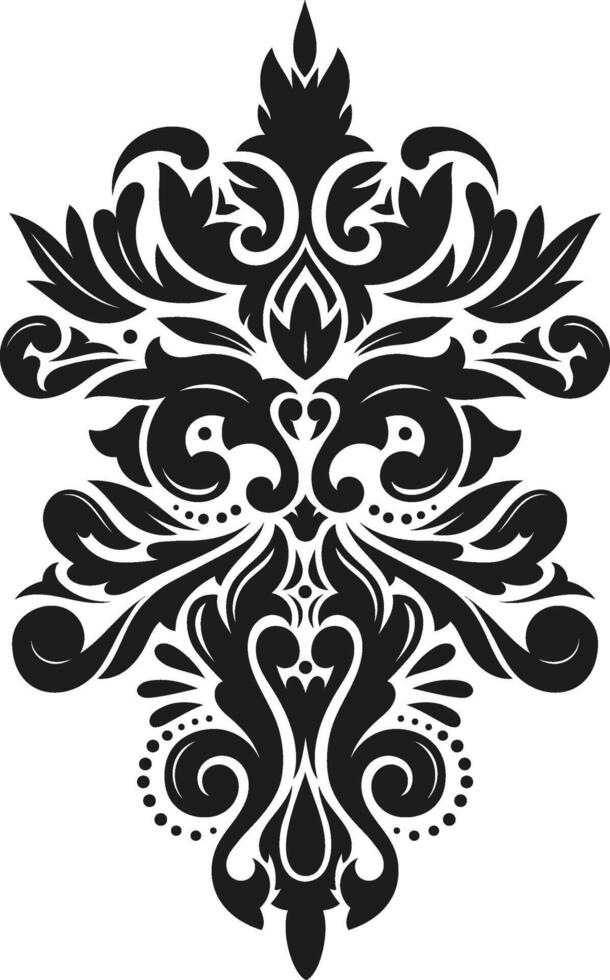 Symmetrical black and white damask pattern featuring vintage decorative elements, creating an elegant and sophisticated design suitable for various projects vector