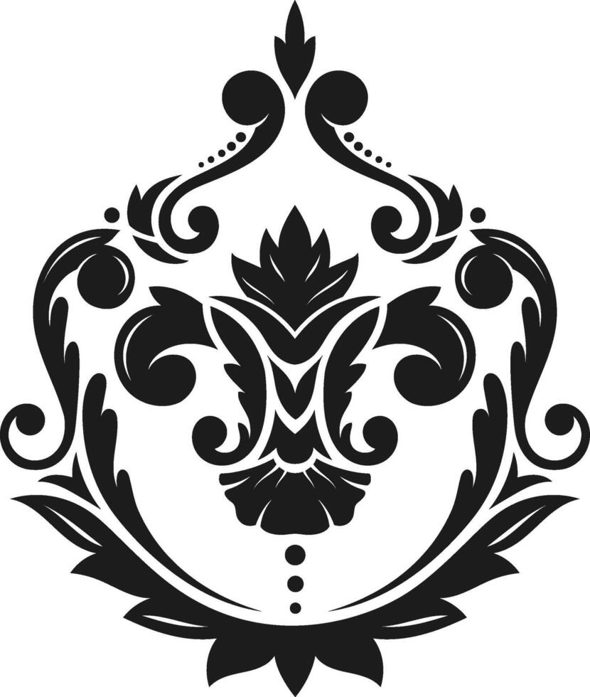This sophisticated damask pattern showcases a symmetrical arrangement of stylized floral and foliate elements, creating a luxurious and timeless design suitable for various applications vector