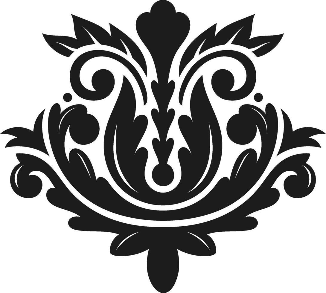 Symmetrical black and white damask pattern featuring acanthus leaves, floral motifs, and ornate scrolls, offering a luxurious and classic design for various decor vector