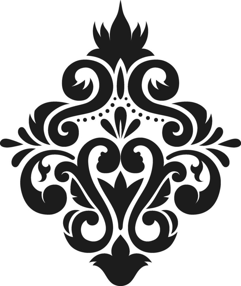 Symmetrical black floral pattern on a white background, creating a sophisticated damask design ideal for elegant projects and decorations with a classic touch vector
