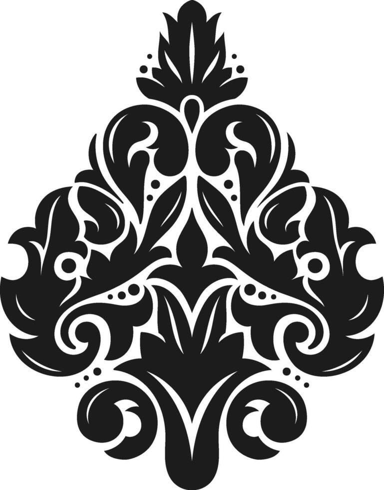 Symmetrical damask pattern in black and white, showcasing intricate floral motifs and elegant curves, creating a sophisticated and timeless design suitable for various decorative purposes vector