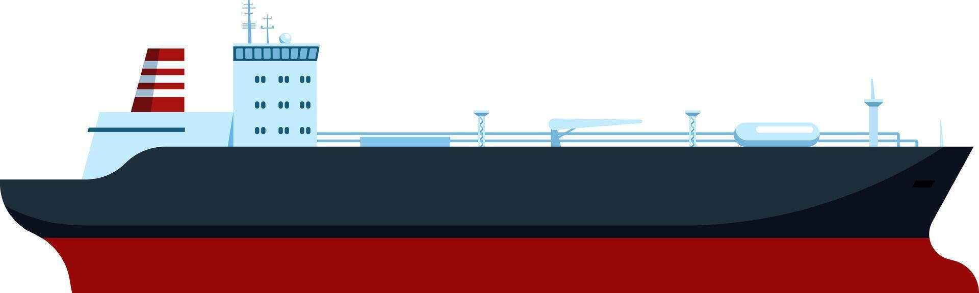 Large oil tanker ship sailing on the sea on white background, illustration of a cargo ship carrying oil or gas, maritime transport and business concept vector