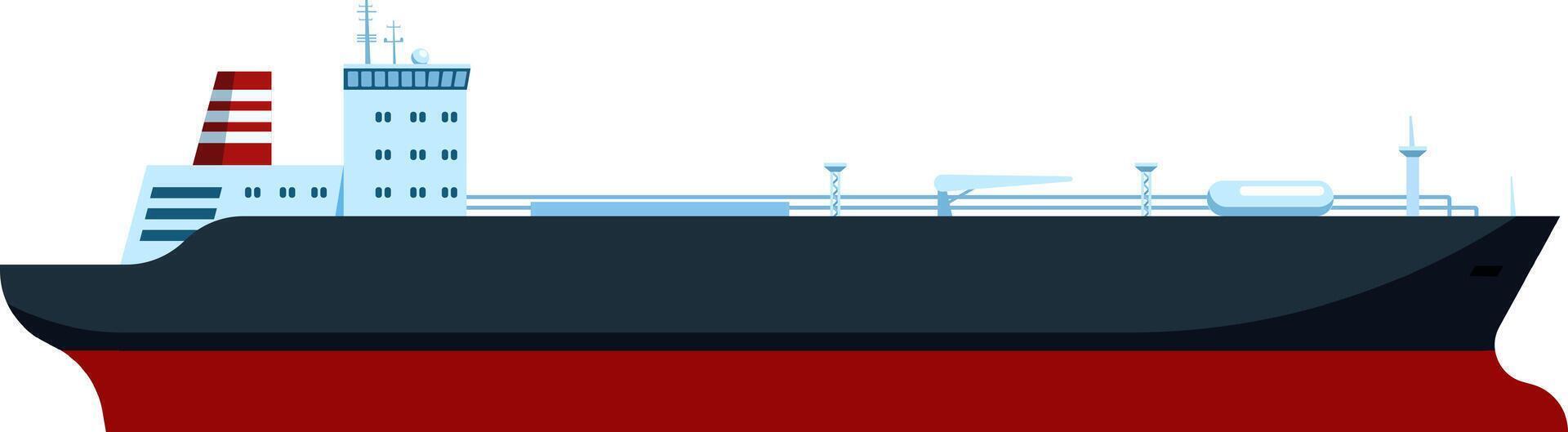 Side view of a large oil tanker or cargo ship sailing on the ocean, representing maritime transport, global trade, and energy or freight transportation vector