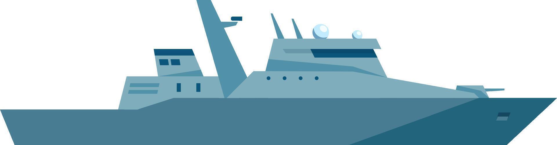 Modern warship equipped with advanced radar and weaponry, patrolling the sea, safeguarding maritime borders, and maintaining national security vector